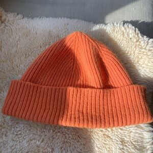 Orange Ribbed Knit Beanie Hat - Unbranded